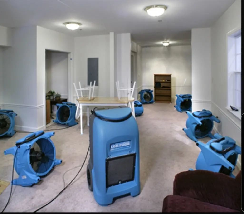 Air movers and dehumidifier setup for Water Extraction & Removal in Providence